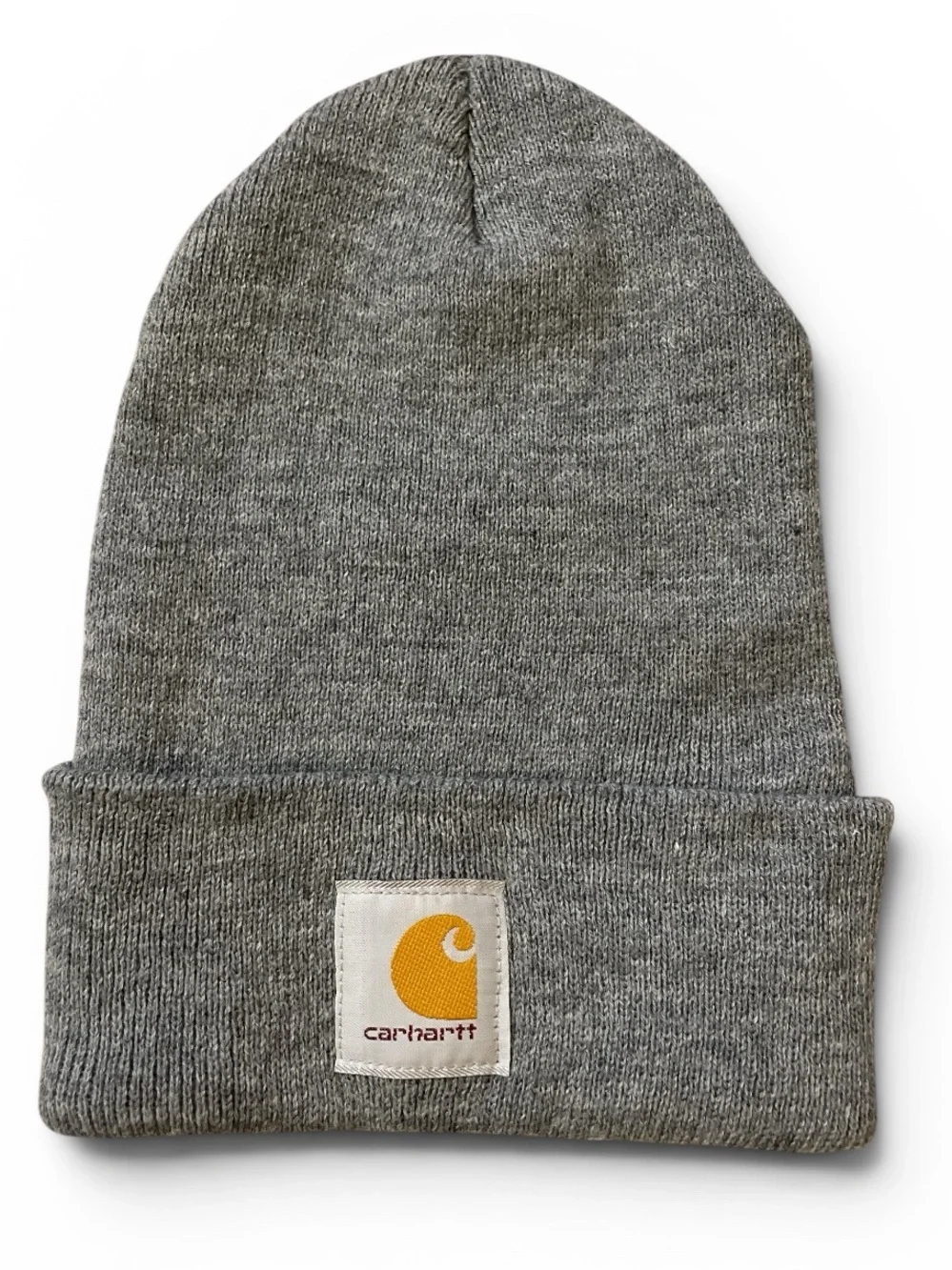 Carhartt Gray Cuffed Beanie with Yellow Logo Patch